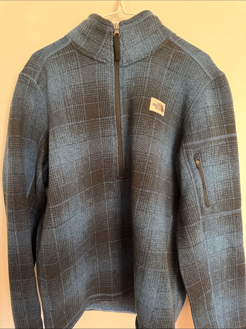 The North Face Blue and Black Plaid Half-Zip Fleece